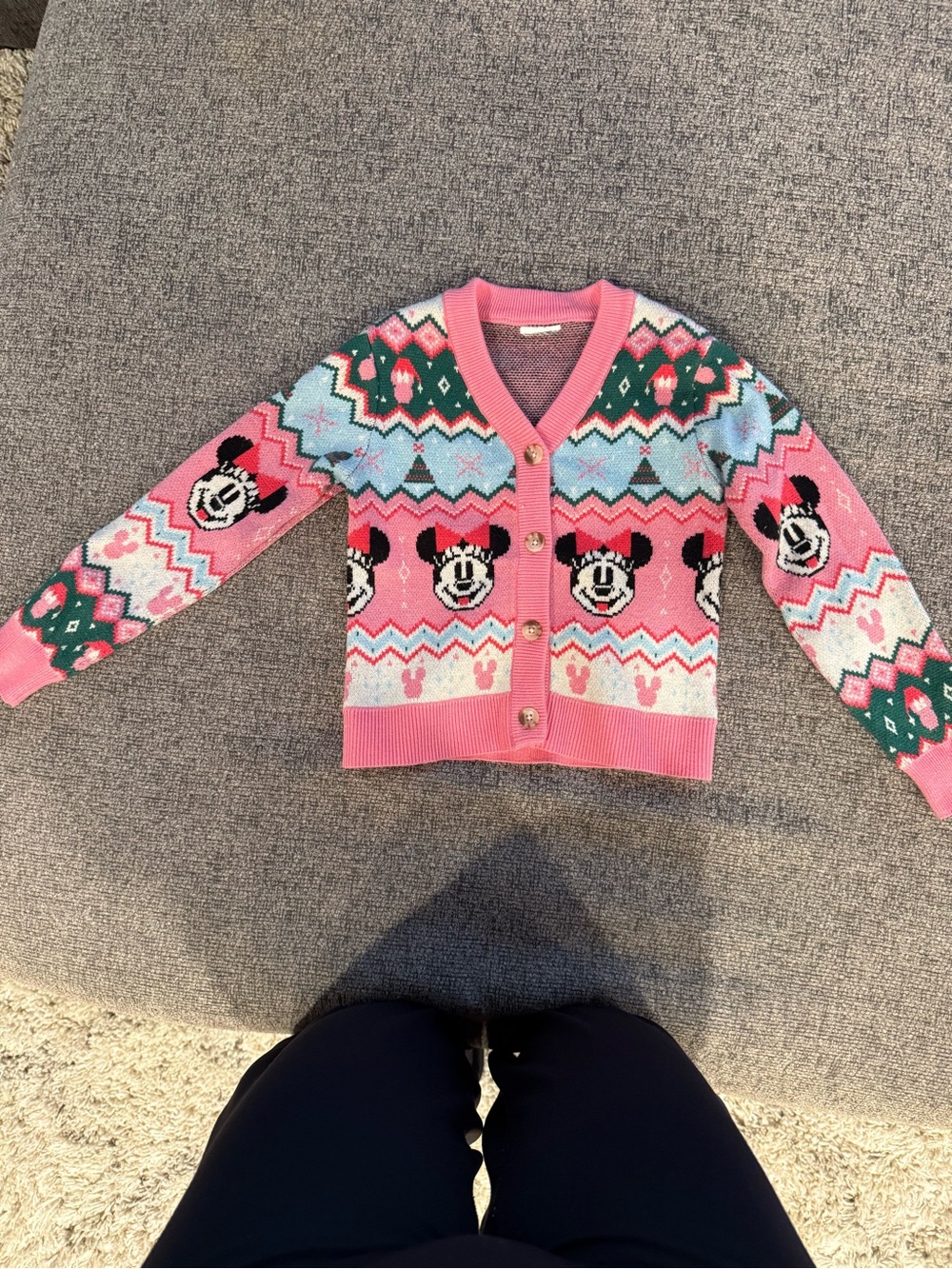 Disney Pink Minnie Mouse Knit Cardigan with Teal and Light Blue Accents